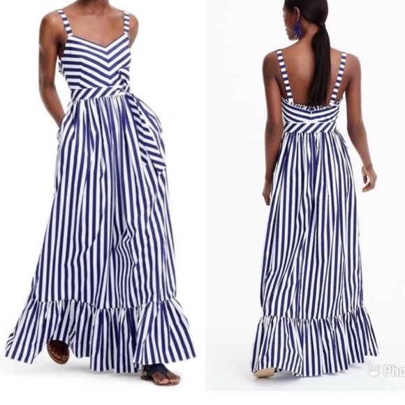J. Crew Navy and White Striped Maxi Dress - Picture 1 of 9